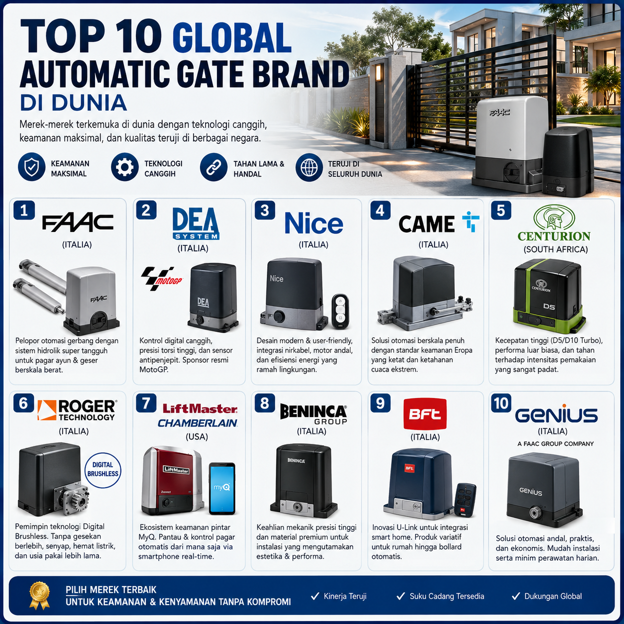 Top 10 Global Merk Automatic Gate Paling Bagus di Dunia